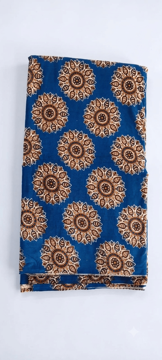 KALAMKARI MATERIAL BLUE COLOUR WITH FLOWER DESIGN (1 MTR)