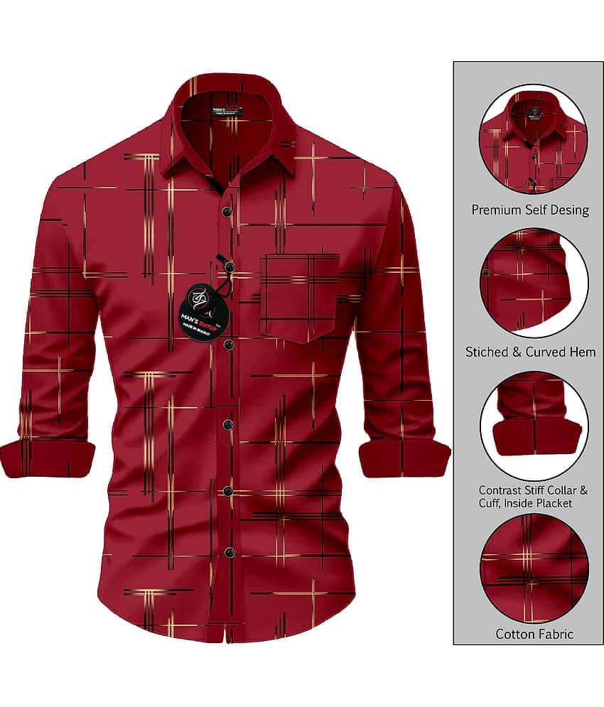 MAN'S SUITUP Viscose Regular Fit Printed Full Sleeves Men's Casual Shirt - Red ( Pack of 1 )