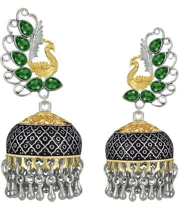 Spargz Antique Peacock Festive Wear Two Tone Plated Green Ruby Jhumki Earring For Women