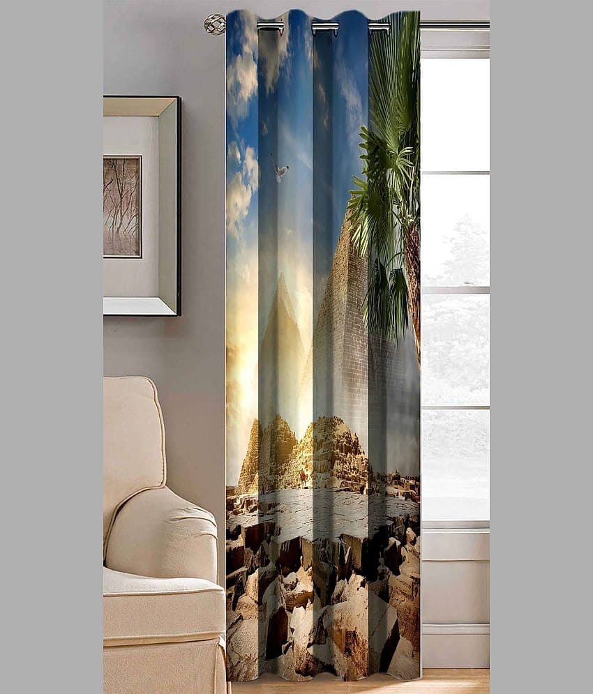 BELLA TRUE Abstract Printed Semi-Transparent Eyelet Curtain 7 ft ( Pack of 1 ) - Multicolor