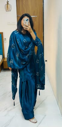 Fendi Silk Farsi Salwar designer Kurti Salwar Dupatta Set (Ready to Wear)-M(38)