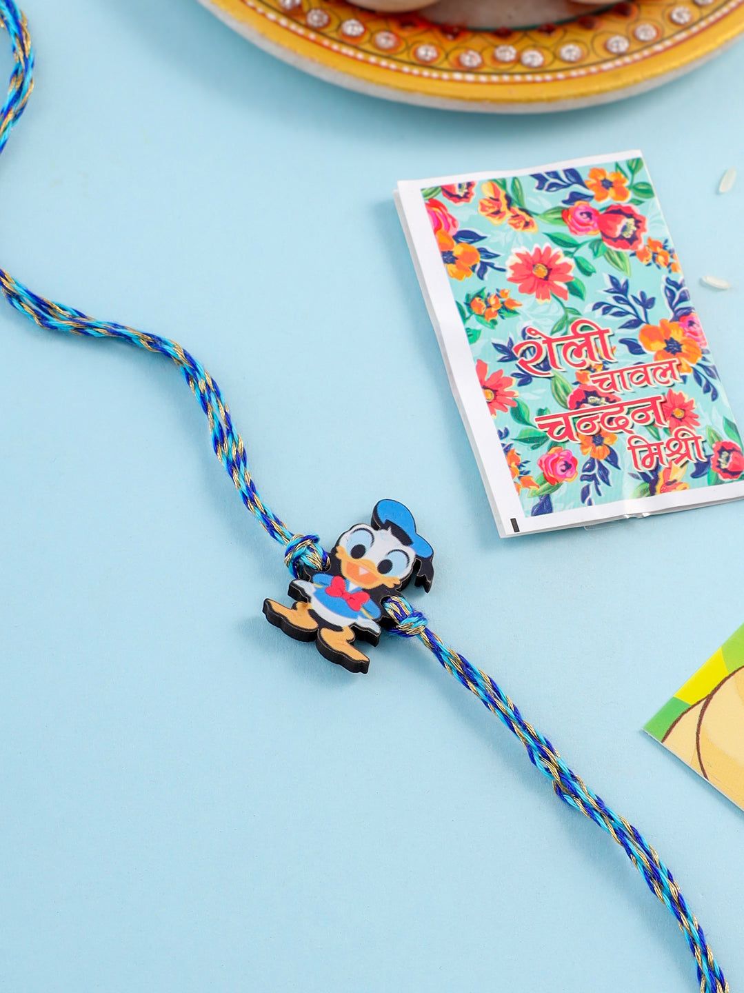 NVR Stylish Blue Cartoon Character Kids Rakhi with Roli Chawal Chandan & Mishri-One Size / Blue
