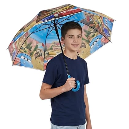 Kids PVC Umbrella with 3D Prints, Assorted Designs, J-Handle, for Boys and Girls