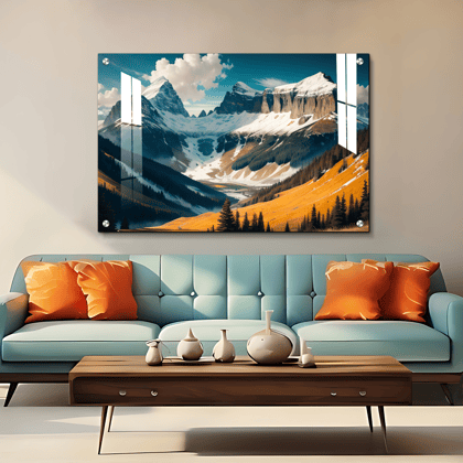 Cloud and Mountains Astonish Landscape Luxury Wall Art Painting-15 X 20 Inches / Acrylic Glass Thickness: 6mm