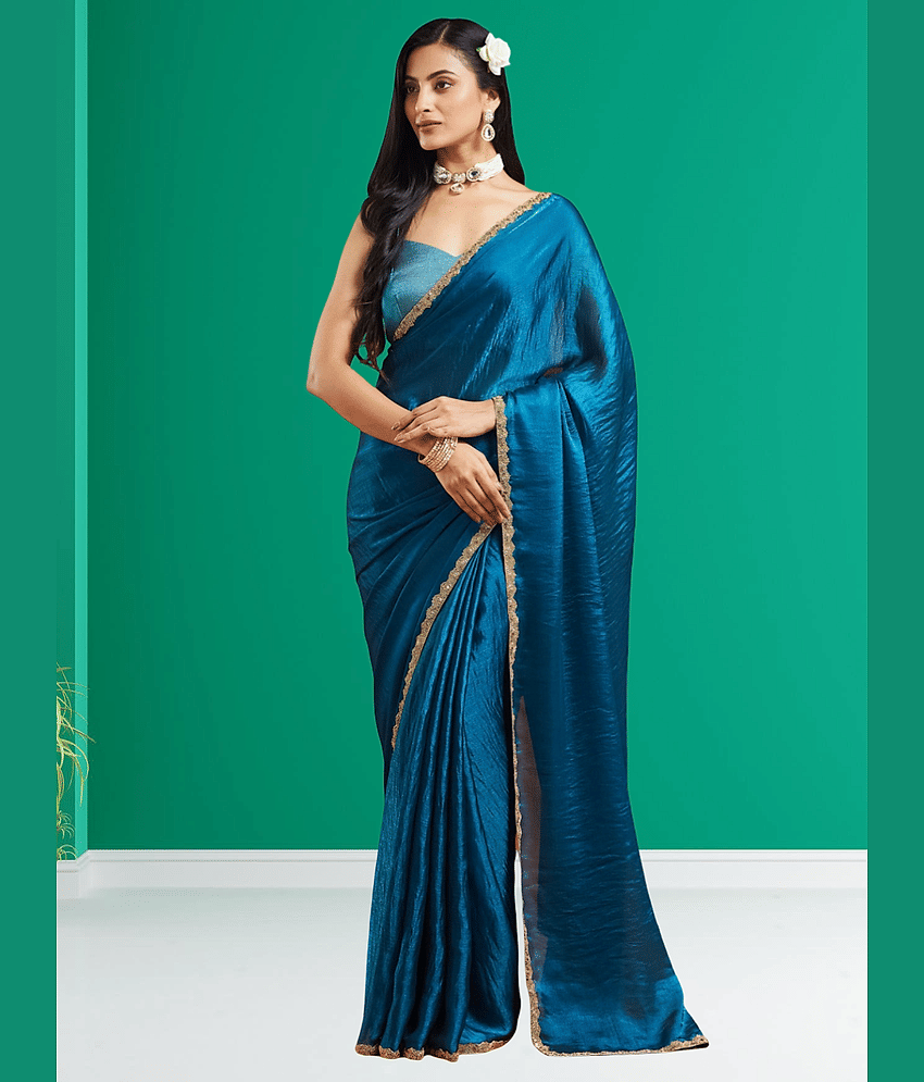 Indy Bliss Jute Solid Chanderi saree With Unstitched Blouse Piece ( Green )