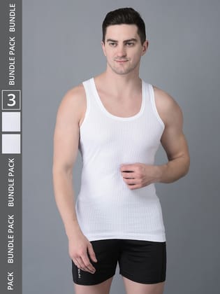 Men's White Pack of 3 Solid Combed Cotton Vest