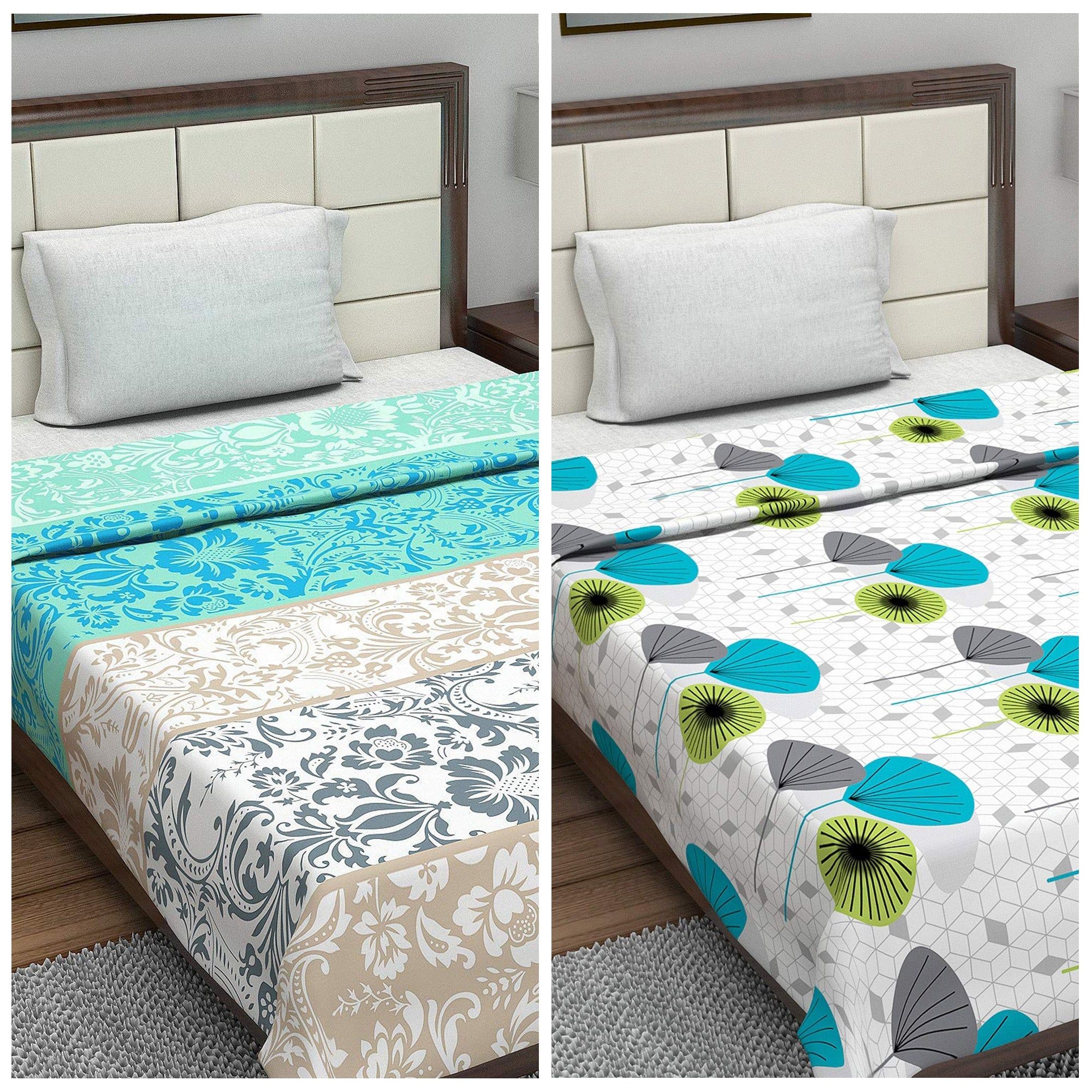 Blue Floral Pattern Cotton Dohar Combo For Single Bed-Single / Blue / RS-1161-1148