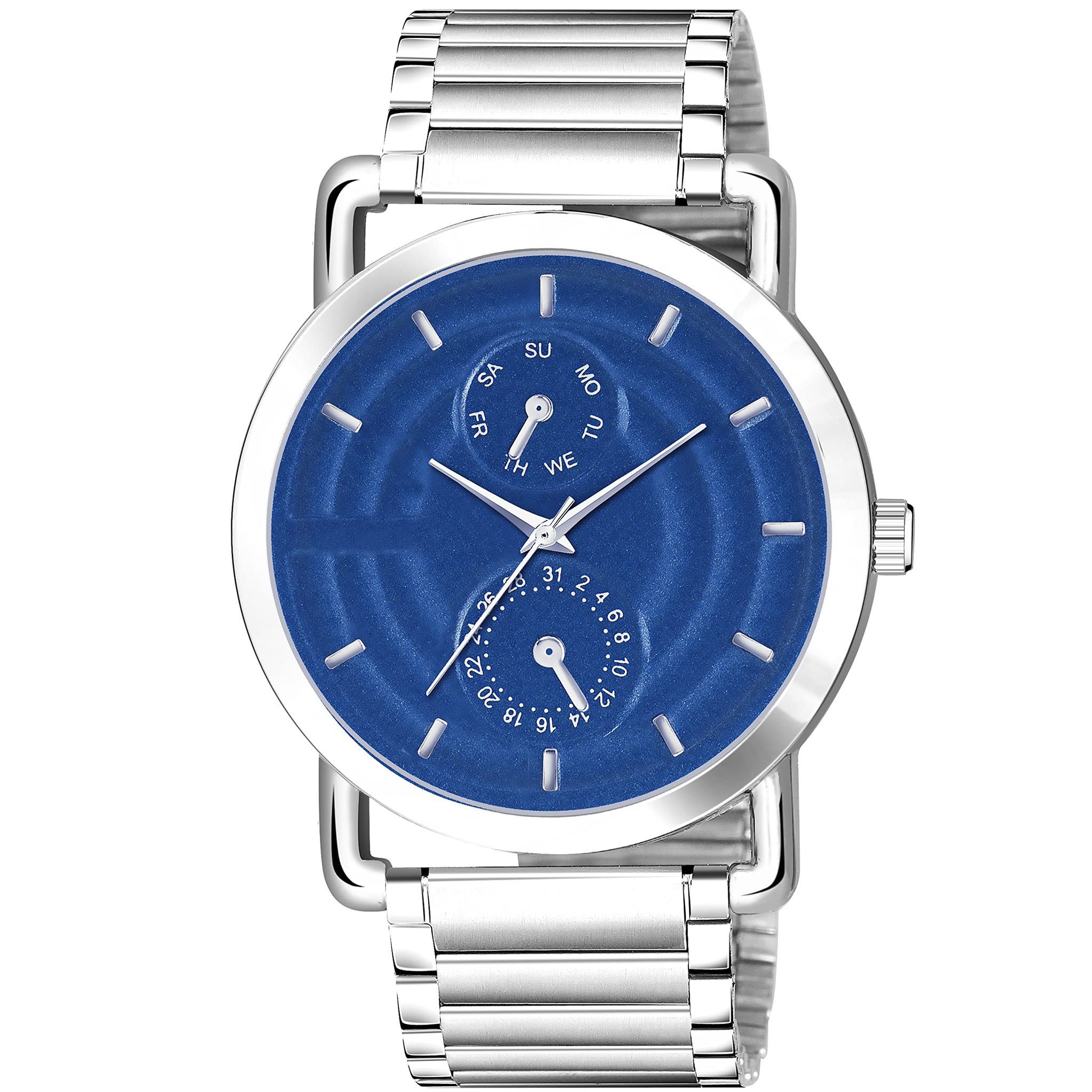 Blue 3D Embossed Stainless Steel Analog Watch for Men LR122