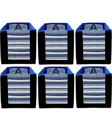 SH. NASIMA Foldable Non Woven Shirt Stacker Wardrobe Organizer With Side Handle (Pack of 6, Medium, Blue Black)