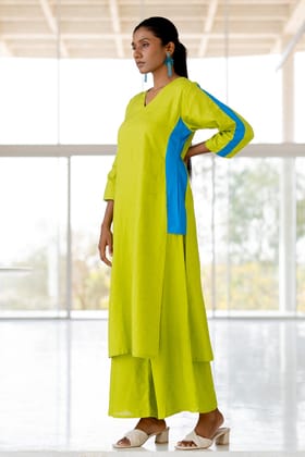 Avocado Azure Box Slit Kurta Set-S