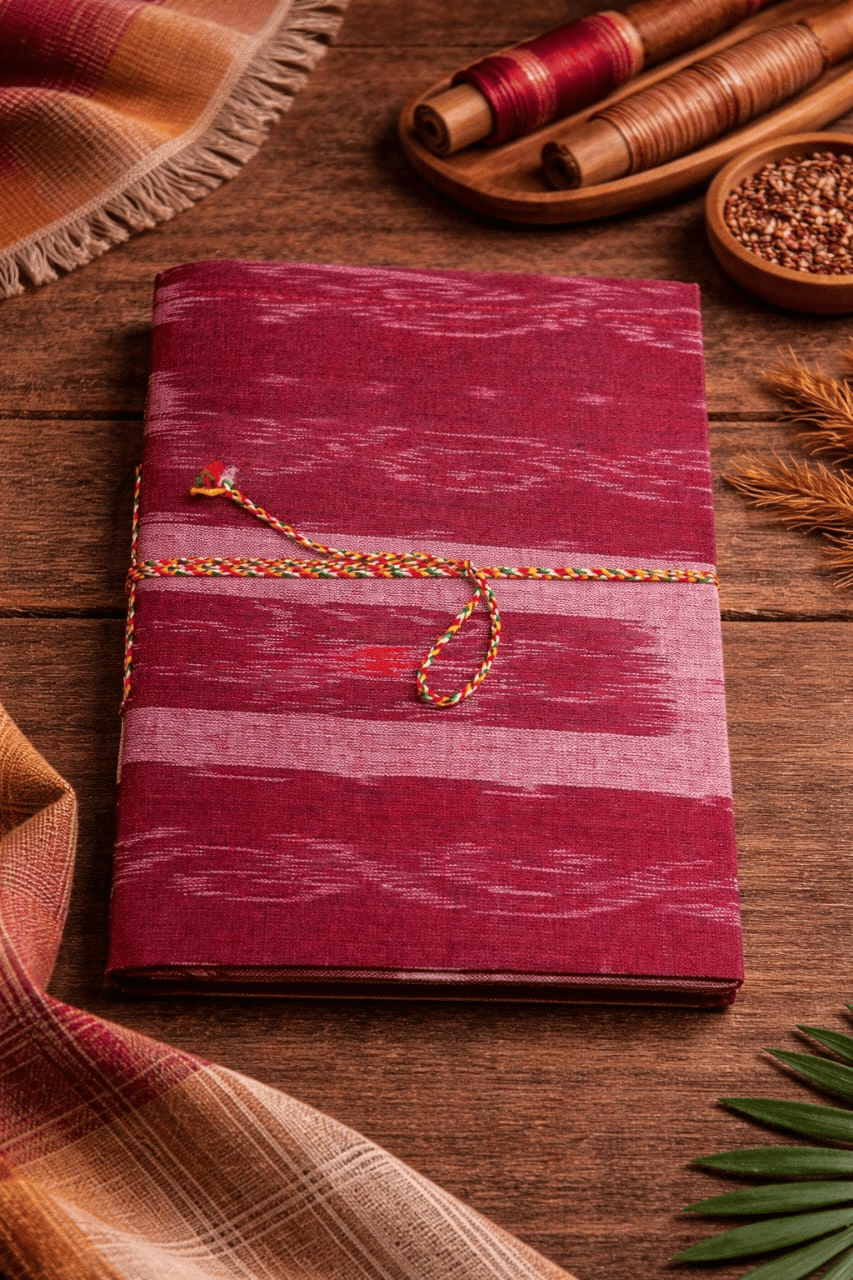 Bivabari Handmade Ikat Fabric Notebook | Maroon | 50 Pages | Hand-Made Paper, Traditional Craft | Journaling & Gifting