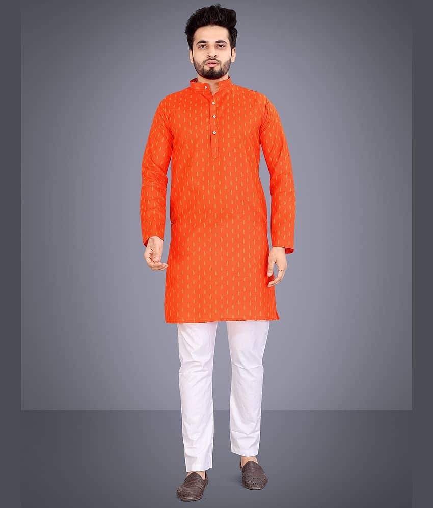 Nofilter Orange Cotton Blend Regular Fit Men's Kurta Pyjama Set ( Pack of 1 )