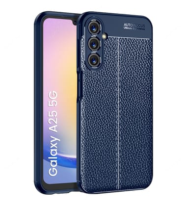Vegan Leather Rugged Flexible TPU Series Shockproof Armor Back Cover for Samsung Galaxy A25 5G, 6.5 inch, Blue