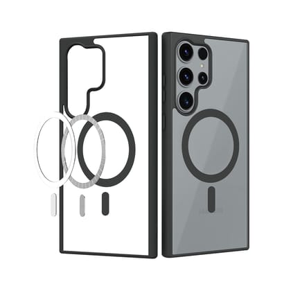 Magfit Cover for Samsung Galaxy S23 Ultra (5G) | Mag-Safe Wireless Charging | Designed with Magnetic Lock Shockproof Phone Bumper Transparent Back Case Cover (Black)