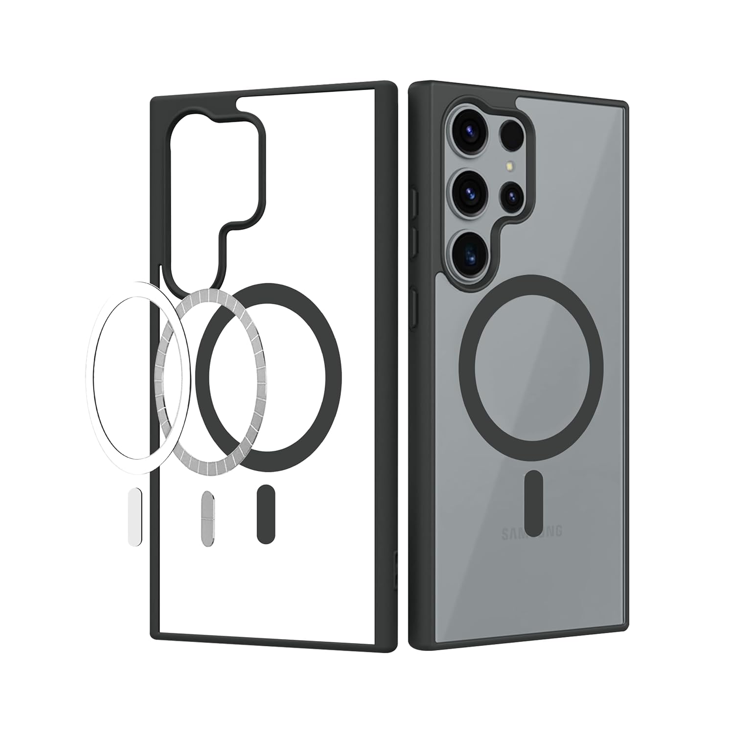 Magfit Cover for Samsung Galaxy S23 Ultra (5G) | Mag-Safe Wireless Charging | Designed with Magnetic Lock Shockproof Phone Bumper Transparent Back Case Cover (Black)