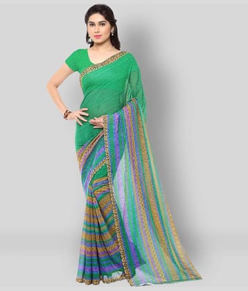 ANAND SAREES Georgette Striped Saree With Unstitched Blouse Piece ( Green )