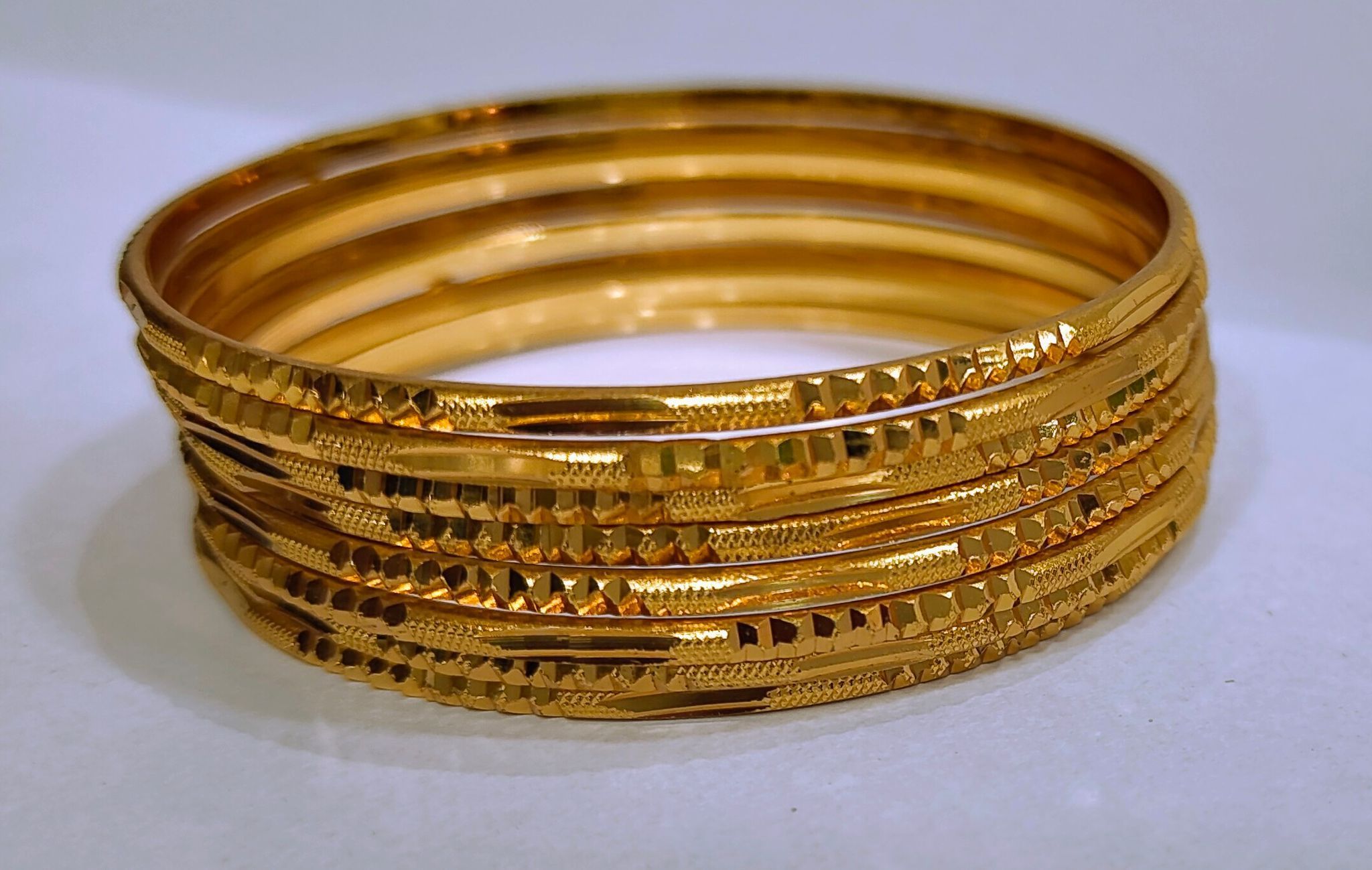 Gold Plated Textured Bangle Set of 8