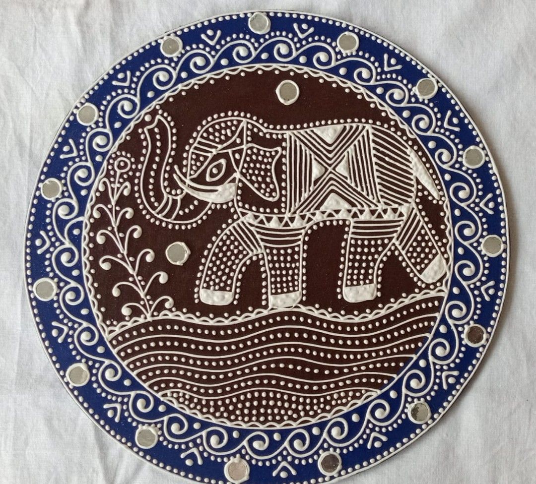 Mandana Elephant Motif Circular Wall Art