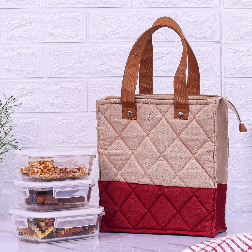 Femora Borosilicate Glass Microwave Safe Container Multipurpose Lunch Box for Office, Maroon, Rectangle-400 ml (2 Container), Rectangle-620 ml (1 Container).