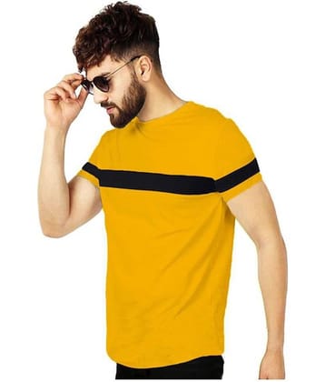 Leotude Cotton Yellow Color Block T-Shirt