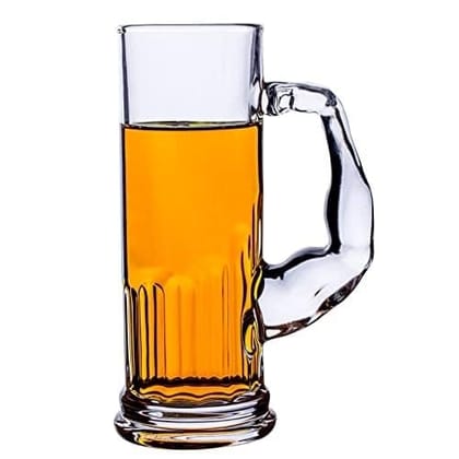 Large Muscle Beer Mug with Handle, 600 ML, Set of 1, Long Tall Jumbo Big Size Drinking Glass, Funny Shape Stein for Bar Beverages, Perfect for Man