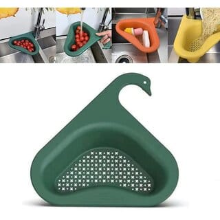 (Pack of 2) Multipurpose Plastic Kitchen Sink Organizer Corner Dish Drying Rack Sink Basket for Washing Vegetables Fruits Sink Dustbin, Swan Shape