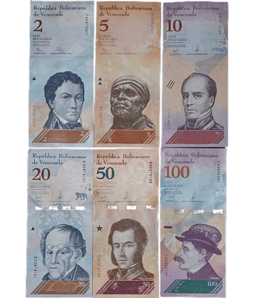 SUPER ANTIQUES GALLERY - VENEZUELA 2,5,10,20,50,100 BOLIVARES SET 6 Paper currency & Bank notes