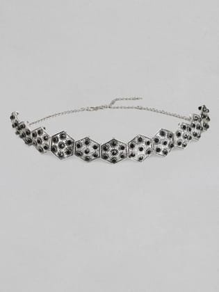 Women's Rose Gold Plated Alloy Choker (Silver & Black)