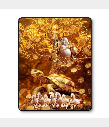 Livin'luxe Golden Money Tree Buddha Tortoise Horse Wall Art Black Frame Sparkle Lamination Wealth Decor
