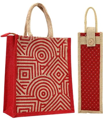 ENSAC Red Jute Lunch Bag Pack of 2