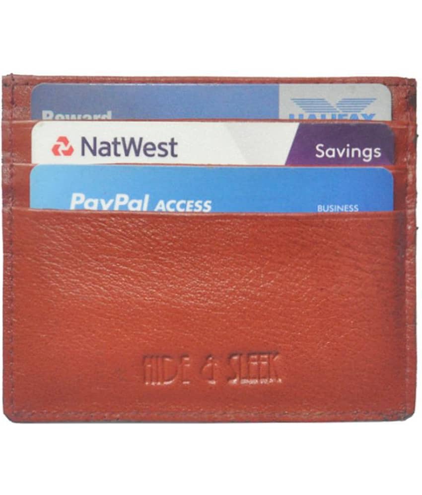 Hide&Sleek RFID Protected Genuine Brown Leather Atm Card Holder