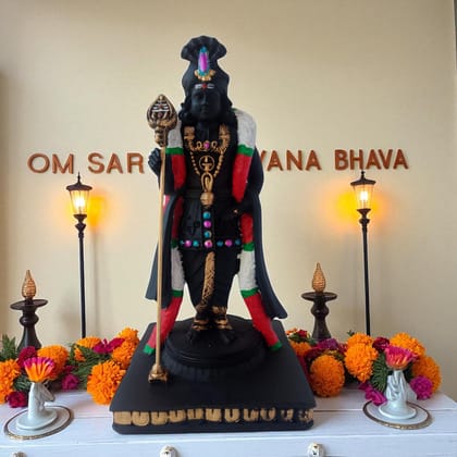 AMS Palani Lord Murugan Raja Alagaram Idol for Home Decor | Subramanya Swamy Murti for Puja Room, Office & Gift | Decorative Vadivelan Statue for Living Room | Black Resin Skanda Idol 17 cm