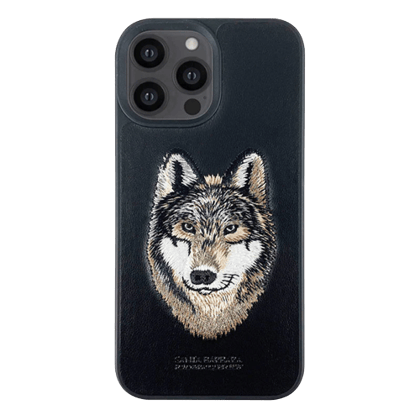 Santa Barbara Savanna Series Genuine Leather Case for iPhone 11 to 14 Pro Max-iPhone 12 Pro Max / Wolf