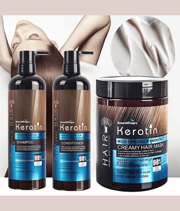 Keratin Hair Mask, Shampoo & Conditioner for Hair Regrowth and Hair Fall Control with Olive Oil & Rosemary Oil for Men & Women