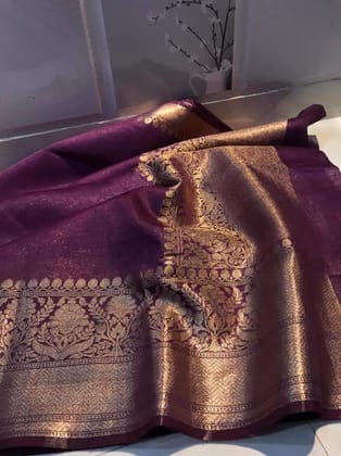 Adorable Banarasi Silk Linen Handloom Purple Saree