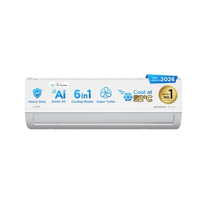 Midea 1.5Ton 3Star,New Star rated, Inverter Split AC (Copper,Convertible 6-in-1 with Auto Intelligence,Turbo Mode for Faster Cooling, Auto Clean & HD+PM 2.5 Filter,Santis Max DLX-MAI18SD3R36F0,White) Midea 1.5Ton 3Star,New Star rated, Inverter Split AC (