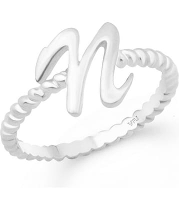 Vighnaharta Valentine Gift Spiral Ring Shank N Alphabet Rhodium Plated Alloy Finger Ring for Women and Girls - [VFJ1310FRR14]