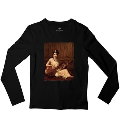 Lady with Veena Full Sleeve Art T-shirt [Asmi]-38 - S / Black
