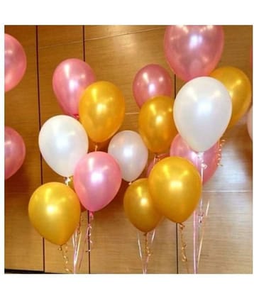 Funkart Balloons &nbsp;Golden, White and Pink Metallic Latex Balloon (Set of 51 Pic)/Princess Theme/Baby Shower/Girls Birthday