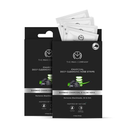 The Man Company Charcoal Nose Strips for Whitehead & Blackhead Remover | Pores Cleanser | With Natural Aloe Vera Extract | Improves Skin Texture - 4 Strips (Pack of 2) The Man Company Charcoal Nose Strips for Whitehead & Blackhead Remover | Pores Cleanse