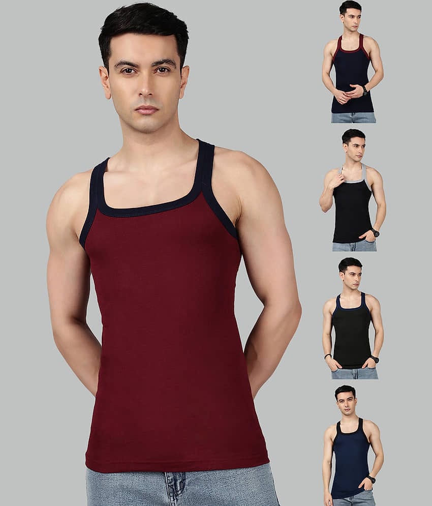 LUX PARKER Pack of 5 Cotton Basic Vest For Men ( Multicolor )