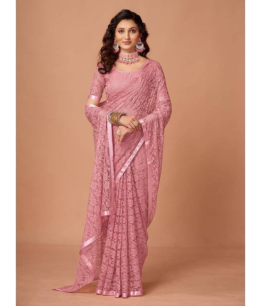 VANRAJ CREATION Brasso Self Design With Unstitched Blouse Piece ( Pink )