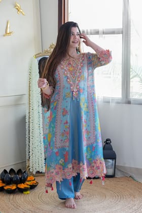 Vibha Luxe Blue Plazo Set-Free Size