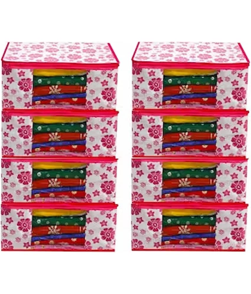 Non-Woven Saree Cover Cloth Storage & Organizer ( Pack of 8 ) Pink Multi Saree Cover