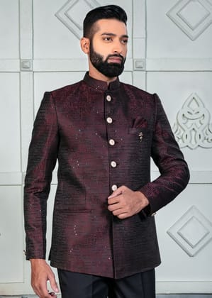 Wine Designer Jodhpuri Suit for Mens-S