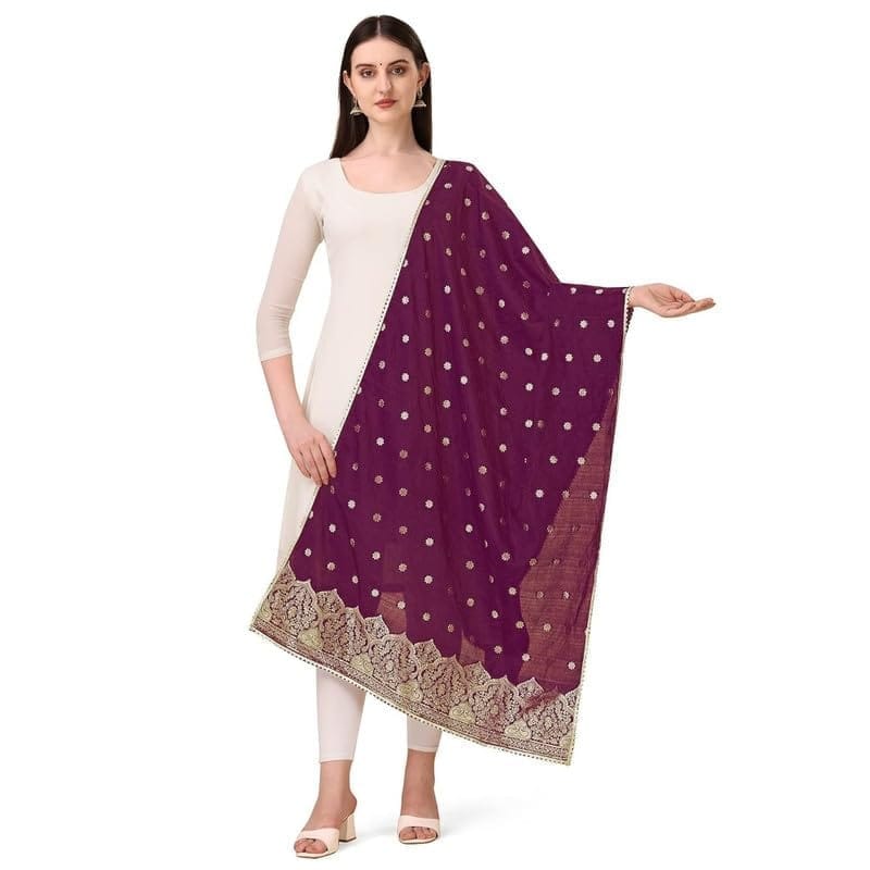 Women's Silk Pure Zari weaving Duppatta (Purple, Leangth: 2-2.3 Mtrs)-PID44931