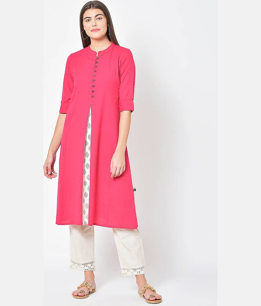 Pistaa - Pink Cotton Blend Women's Flared Kurti ( Pack of 1 )