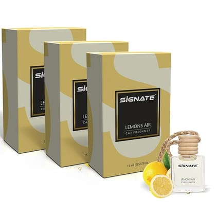 Signate Car Perfume with Natural Fragrance Essential Oils | Car Air Fresheners Long Lasting Upto 90 Days | Hanging Pod in Glass Bottle with Wooden Diffuser Lid 15ML (Lemond Air) (Pack of 3) Signate Car Perfume with Natural Fragrance Essential Oils | Car Air Fresheners Long Lasting Upto 90 Days | Hanging Pod in Glass Bottle with Wooden Diffuser Lid 15ML (Lemond Air) (Pack of 3)