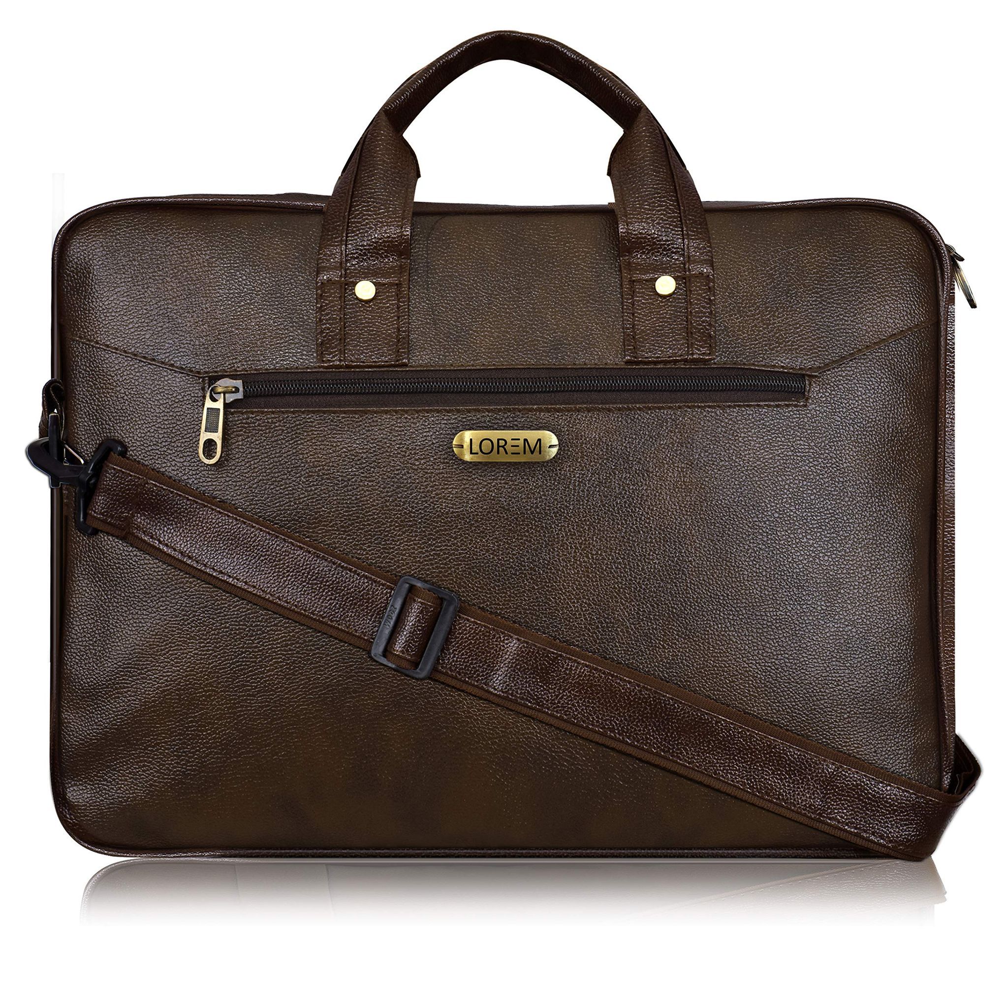 LOREM Tan Color Faux Leather 10L Laptop Messenger Bag For Men & Women BG09