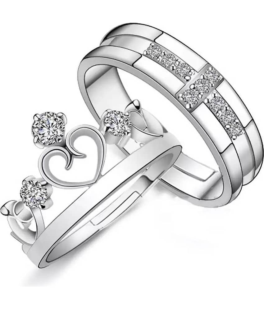 HEER COLLECTION - Silver Couple Ring ( Pack of 2 )